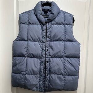 Lands' End Women’s Blue Goose Down Puffer Vest Feathers Snap Front